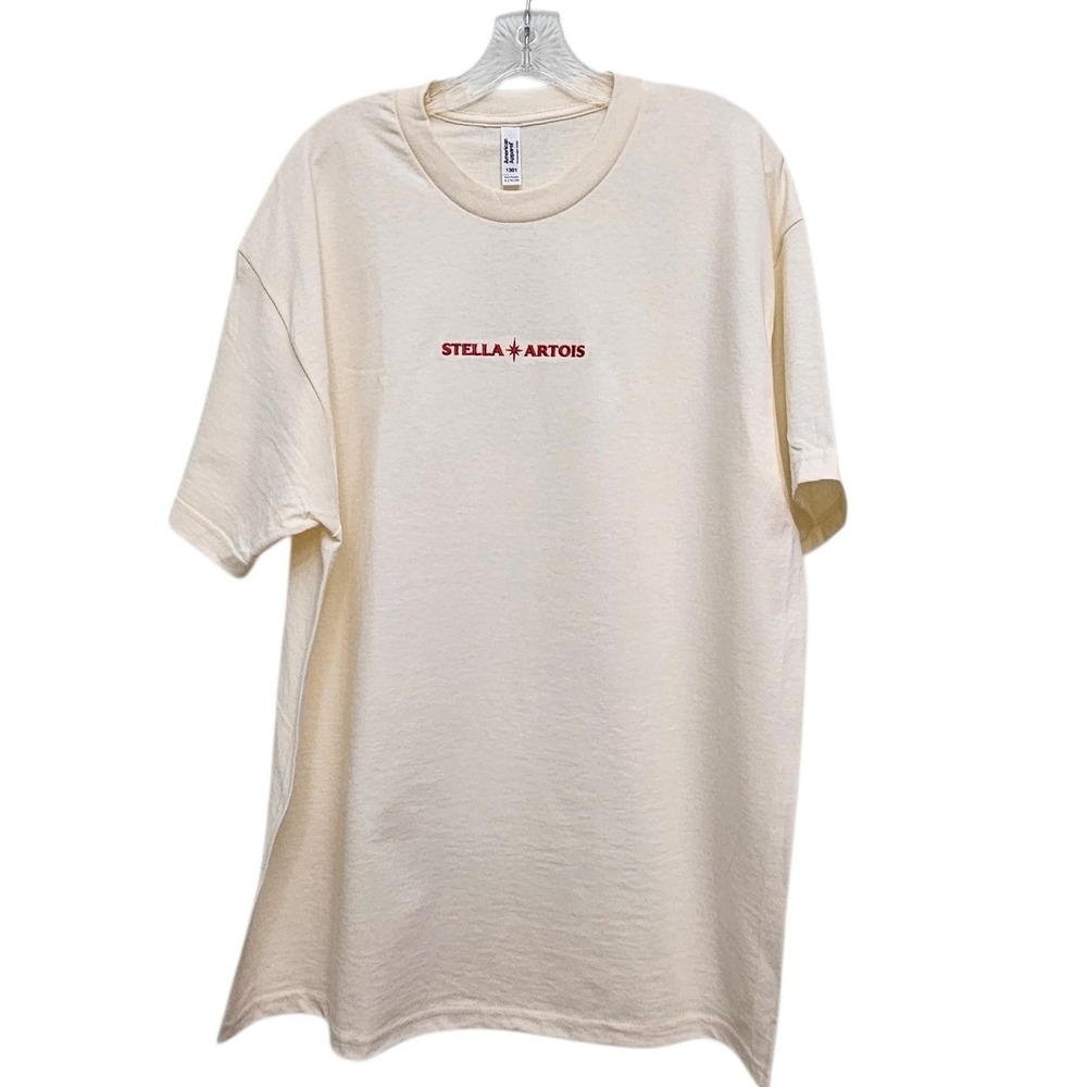 American Apparel T-Shirt XL Cream‎ Stella Artois Embroidered Heavyweight Cotton